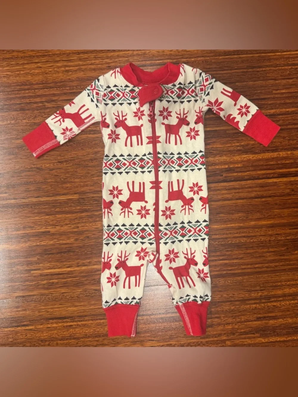Hanna Andersson Holiday Dear Deer Baby Zip Sleeper size 50 0-3 months